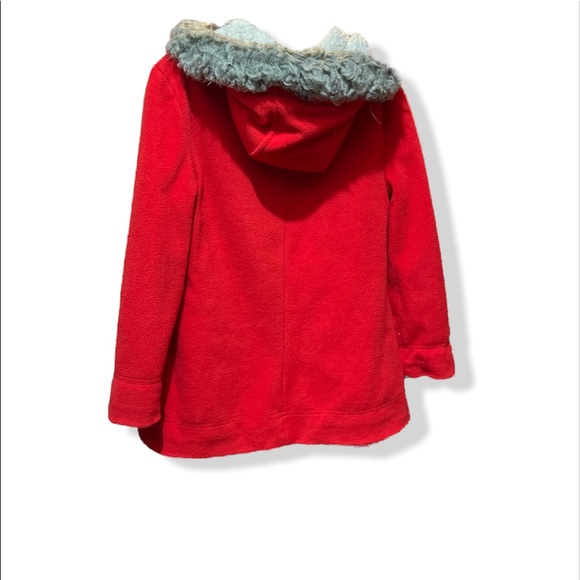 Old Navy Girls Fleece Fur Red Peacoat Jacket Hooded Long Fuzzy Cute Medium - Picture 2 of 8